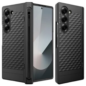 Gaffar India Geometric S Pen Holder Hinge Protection Back Cover For Samsung Galaxy Z Fold6 Fold 6 Slim Shock Proof Case With Inbuilt Glass S Pen Slot Black Featured