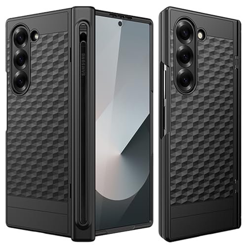 Gaffar India Geometric S Pen Holder Hinge Protection Back Cover For Samsung Galaxy Z Fold6 Fold 6 Slim Shock Proof Case With Inbuilt Glass S Pen Slot Black Featured