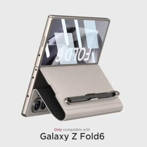 Gaffar India Leather Flip Case For Samsung Galaxy Z Fold 6 Inbuilt Fixed S Pen Holder Slim Hybrid Stand Protection Flip Cover Titanium Featured