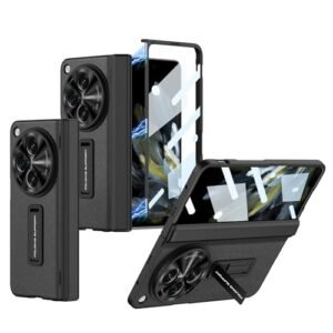 Gaffar India Leather Magnetic Hinge Protection Cover Compatible With Oneplus Open Oppo Find N3 With Front Glass Case Kickstand 360 Degree Protective Lichi Black Featured
