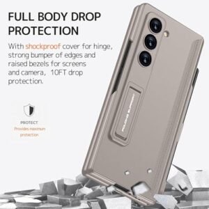 Gaffar India Magnetic Hinge Case For Samsung Galaxy Z Fold 6 Inbuilt S Pen Holder Stand Hybrid Back Cover Titanium Featured