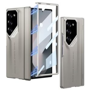 Gaffar India Magnetic Hinge Protection Case Compatible With Samsung Galaxy Z Fold 6 Release 2024 Front Glass Cover Stylish Glossy Camera Protection Matte Hard Pc Case Gold Featured