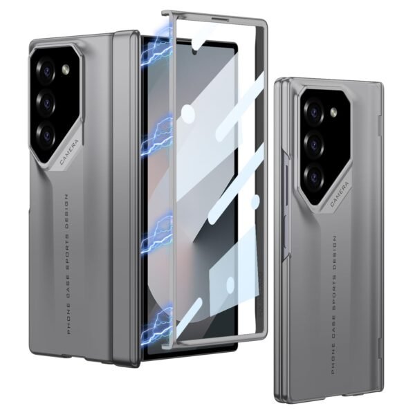 Gaffar India Magnetic Hinge Protection Case Compatible With Samsung Galaxy Z Fold 6 Release 2024 Front Glass Cover Stylish Glossy Camera Protection Matte Hard Pc Case Grey Gallery 4