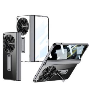 Gaffar India Magnetic Hinge Protection Cover Compatible With Oneplus Open With Front Glass Case Electroplated Kickstand Hard Pc 360 Degree Protective Transparent Black Featured