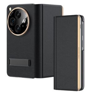 Gaffar India Magnetic Leather Flip Cover With Hinge Protection Compatible With Oneplus Open Release 2023 Hard Pc Built In Kickstand Camera Protection Case Black Featured