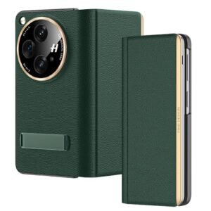 Gaffar India Magnetic Leather Flip Cover With Hinge Protection Compatible With Oneplus Open Release 2023 Hard Pc Built In Kickstand Camera Protection Case Green Featured