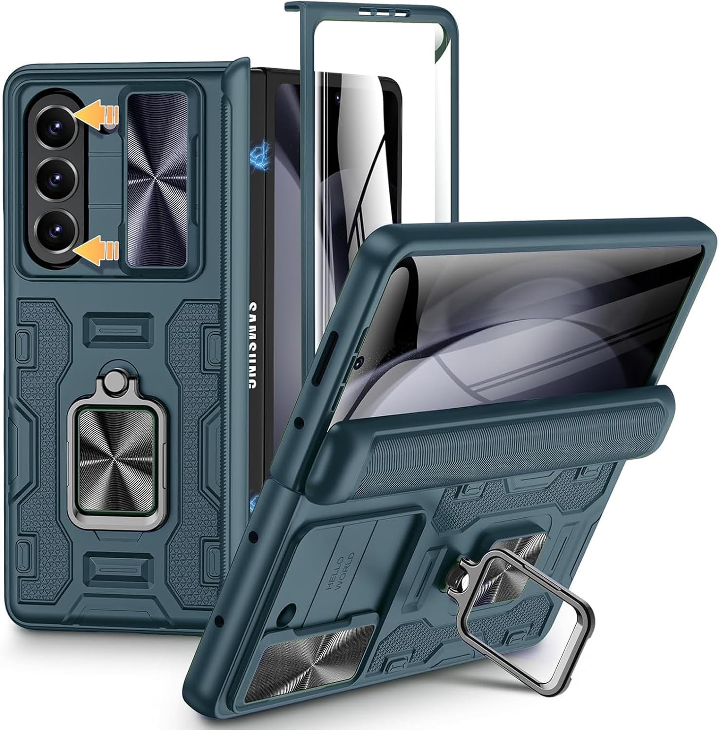 Gaffar India Ring Armor Slider Back Cover For Z Fold 6 With Hinge Protection Screen Protector Built In Kickstand Slide Camera Cover Full Body Protective Case For Samsung Fold 6 Greygreen Featured