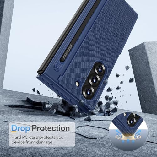 Gaffar India Textured Grip S Pen Holder Stand Back Cover For Samsung Galaxy Z Fold6 Fold 6 With Inbuilt Glass Kickstand S Pen Slot No Spen Included Back Case Blue Featured
