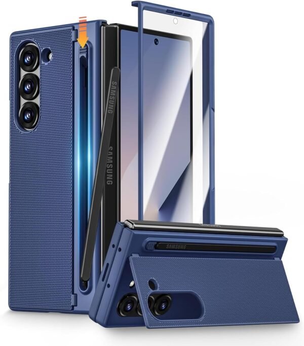 Gaffar India Textured Grip S Pen Holder Stand Back Cover For Samsung Galaxy Z Fold6 Fold 6 With Inbuilt Glass Kickstand S Pen Slot No Spen Included Back Case Blue Gallery 2