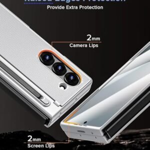 Gaffar India Textured Grip S Pen Holder Stand Back Cover For Samsung Galaxy Z Fold6 Fold 6 With Inbuilt Glass Kickstand S Pen Slot No Spen Included Back Case Silver Featured
