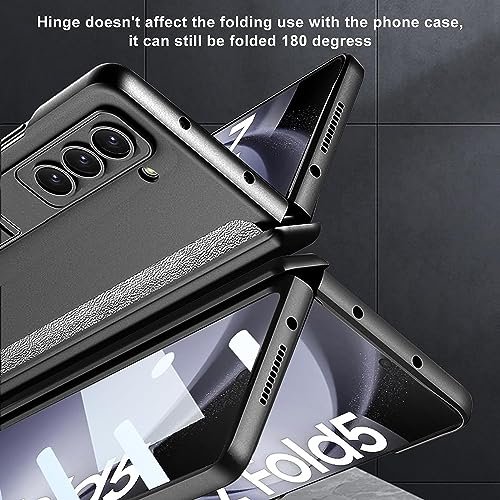 Gaffar India Ultra Fit Pc Glass Leather Compatible With Samsung Galaxy Z Fold 5 2023 Case With Magnetic Hinge Protection Screen Protector Adjustable Kickstand For Fold 5 Case Black Featured
