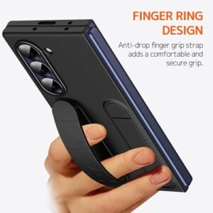 Gaffar India Ultra Hybrid For Samsung Galaxy Z Fold 6 Case With Hand Strapshockproof Slim Grip With Wristband Free Screen Protector Cover For Galaxy Fold 6 Case With Kickstand Black Featured