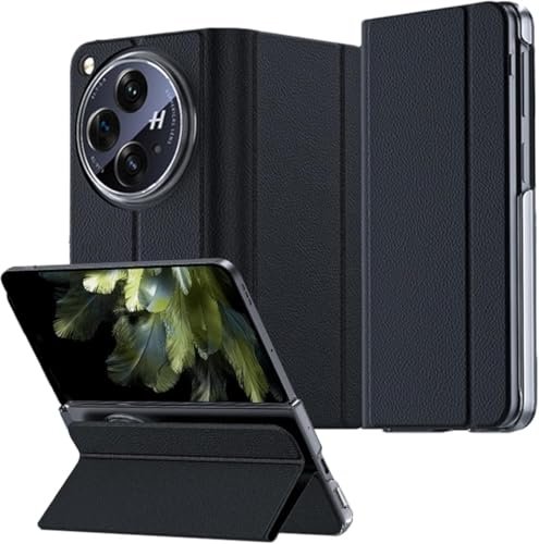 Gaffar India Ultra Thin Magnetic Leather Flip Case Compatible With Oneplus Open Release 2023 With Hinge Protection Hard Pc Kickstand Style Camera Protection Cover Black Featured