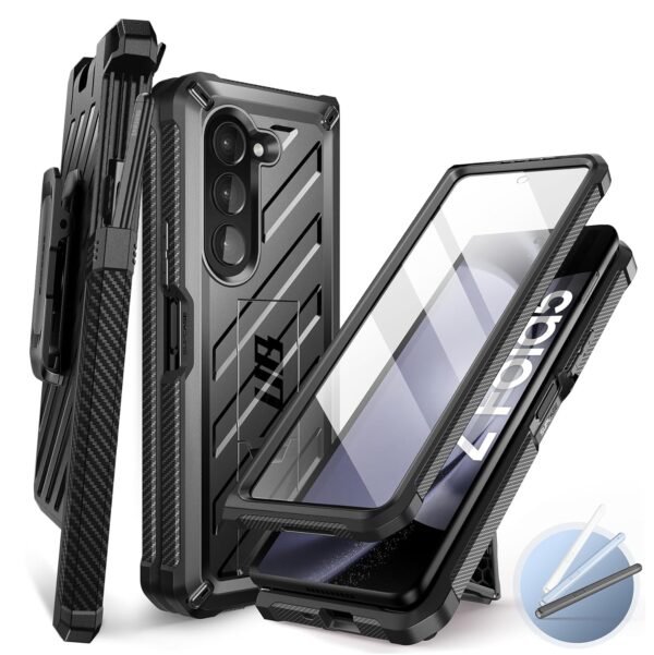 Gaffar India Unicorn Beetle Case For Galaxy Z Fold 5 5g 2023 Belt Clip With Pen Holder Shockproof Protective Rugged Case With Built In Screen Protector Kickstand Black Gallery 1