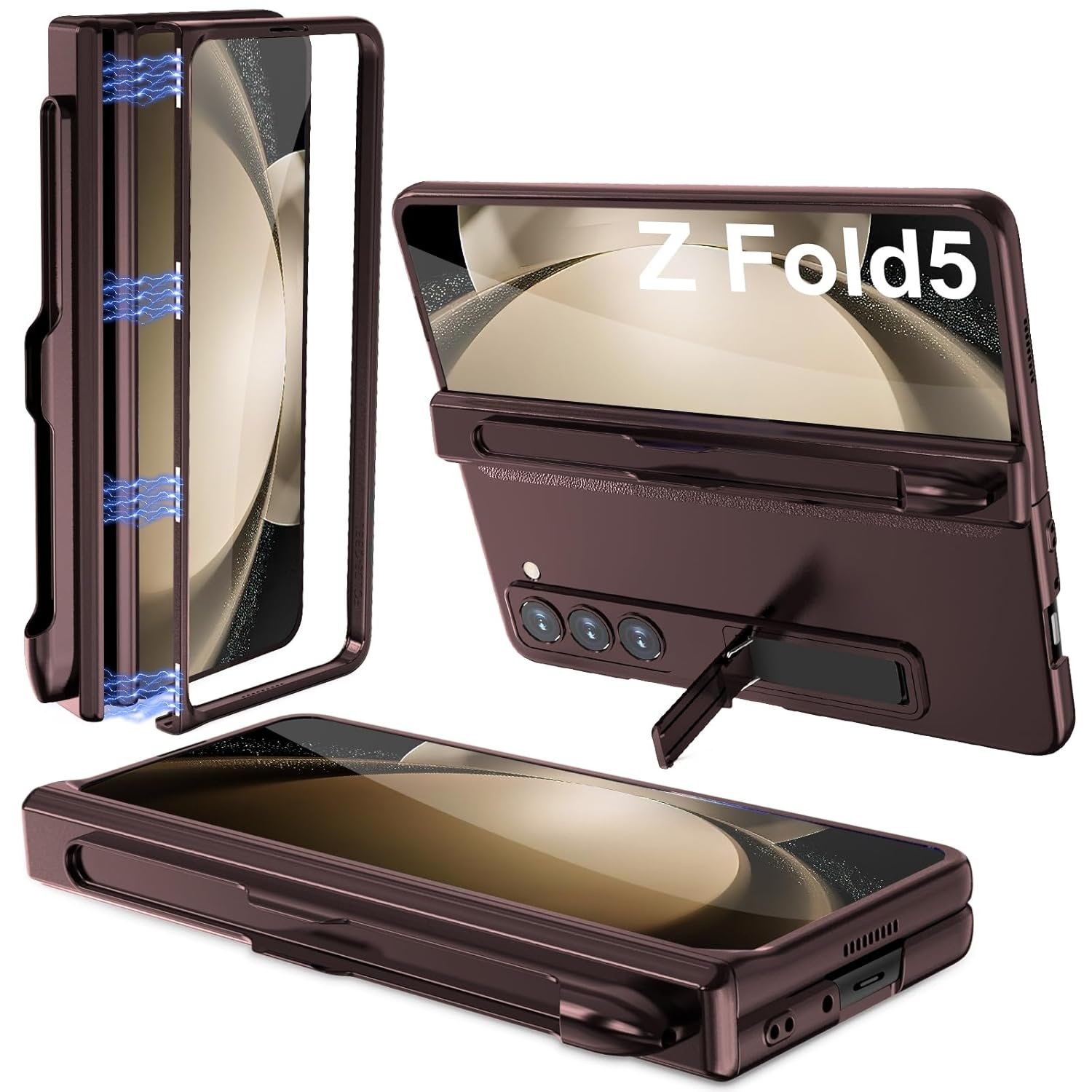 Gohhme For Samsung Galaxy Z Fold 5 Case With Magnetic Hinge Protection S Pen Holder Built In Screen Protector Adjustable Stand Camera Protection Shockproof Thin Hard Pc Cover S Pen Not Included Featured