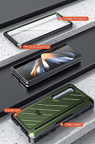 Goosebox For Samsung Galaxy Z Fold 4 Case With S Pen Holder Built In Screen Protector Hinge Protection Kickstand 360 Degree Heavy Duty Shockproof Cover For Galaxy Fold 4 Green Featured