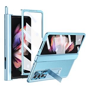 Gouhgkh Z Fold 4 Case For Samsung Galaxy Z Fold 4 5g 4 In 1 Luxury Leather Magnetic Hinge Protection Built In S Pen Holder And Camera Protection Blue Featured