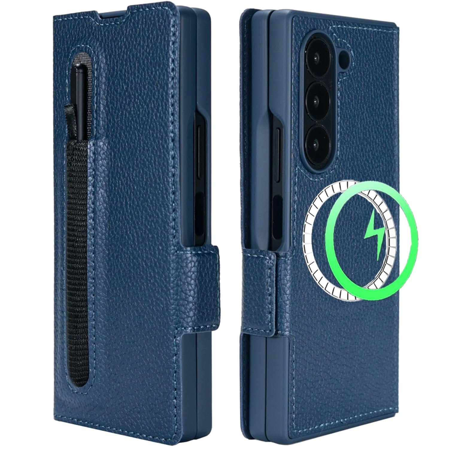 Hiooloon For Samsung Galaxy Z Fold 6 Wallet Case With S Pen Holder Card Slots Compatible With Magsafe Magnetic Luxury Leather Slim Folio Wallet Phone Cover Blue Featured