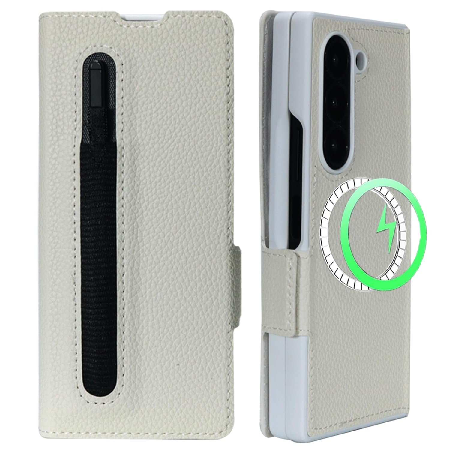 Hiooloon For Samsung Galaxy Z Fold 6 Wallet Case With S Pen Holder Card Slots Compatible With Magsafe Magnetic Luxury Leather Slim Folio Wallet Phone Cover White Featured