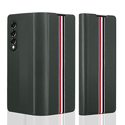 Hitfit Luxury Carbon Pattern Slim Leather With Hinge Protection Scratch Resistant Protective Flip Back Case Cover Compatible With Samsung Galaxy Z Fold3 Featured