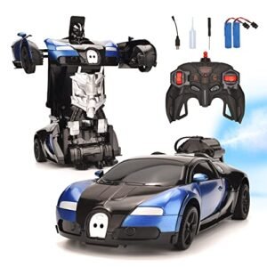 Hodlvant Remote Control Car Toytransform Robot Rc Cars With Cool Spray Rechargeable Car Toy With One Button Deformation Rotating Drifting Lights Sound For Kids Boys Blue Featured