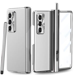 Ingido Designed For Samsung Galaxy Z Fold 5 Case With S Pen S Pen Holder Creative Two Hinge Protection Front Screen Protector Cover Case For Galaxy Z Fold 5 2023 Silver Featured