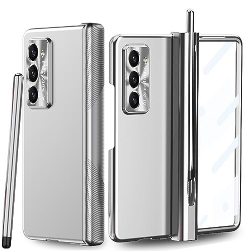 Ingido Designed For Samsung Galaxy Z Fold 5 Case With S Pen S Pen Holder Creative Two Hinge Protection Front Screen Protector Cover Case For Galaxy Z Fold 5 2023 Silver Featured