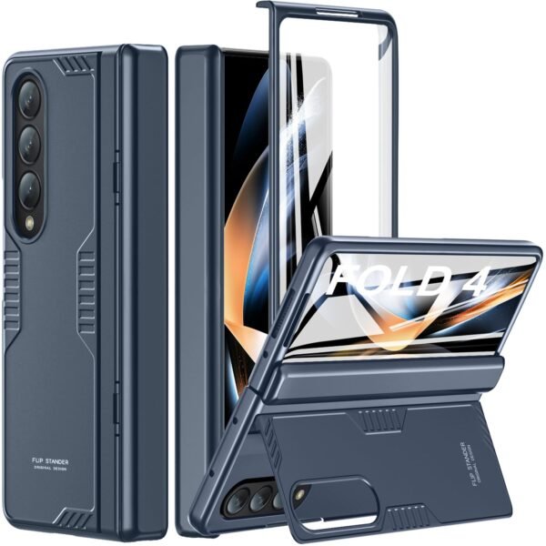 Kaiiecal For Samsung Galaxy Z Fold 4 Case Hidden Kickstand Wireless Charging Full Body Hinge Protection Slim Armor Case Screen Protector Phone Cover For Samsung Z Fold 4 5g 2022 Blue Gallery 6