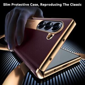 Kalernd For Samsung Galaxy Z Fold 6 Phone Caseluxury Premier Genuine Leatherfull Body Hinge Protectionbuilt In Screen Protectorkickstand Slim Protective Cover For Galaxy Zfold 6 Red Featured