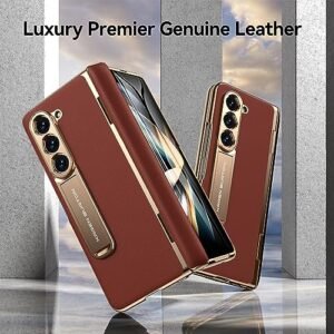 Karendon For Samsung Galaxy Z Fold 5 Phone Caseluxury Premier Genuine Leatherfull Body Hinge Protectionbuilt In Screen Protectorkickstand Drop Proof Protective Cover Red Featured