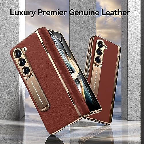 Karendon For Samsung Galaxy Z Fold 5 Phone Caseluxury Premier Genuine Leatherfull Body Hinge Protectionbuilt In Screen Protectorkickstand Drop Proof Protective Cover Red Featured