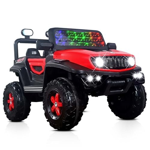 Kidsmate Power Ride Battery Operated Baby Car Jeep For Kids 4 Wheel Remote Control Car With Rgb Lights Music 12v Rechargeable Battery Perfect Ride On Toy For Boys Girls Ages 3 8 Yr Featured