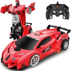 Kkones Remote Control Deformation Robot Car Toy 360 Rotating Rc With Led Light For Boys Girls 3 12 Years Old Birthday Gift Red Featured