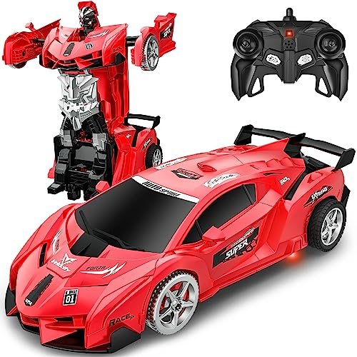 Kkones Remote Control Deformation Robot Car Toy 360 Rotating Rc With Led Light For Boys Girls 3 12 Years Old Birthday Gift Red Featured