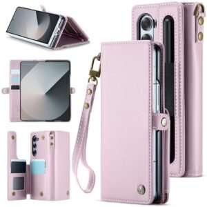 Kowauri For Samsung Galaxy Z Fold 6 Case With S Pen Holder Galaxy Z Fold 6 Pu Leather Wallet Case With Wrist Strap Rfid Blocking Card Slot Shockproof Protective Phone Cover For Women Men Pink Featured