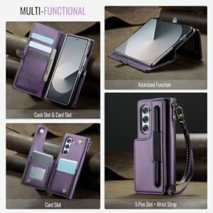 Kowauri For Samsung Galaxy Z Fold 6 Case With S Pen Holder Galaxy Z Fold 6 Pu Leather Wallet Case With Wrist Strap Rfid Blocking Card Slot Shockproof Protective Phone Cover For Women Men Purple Featured