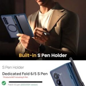 Lanhiem Magnetic For Samsung Galaxy Z Fold 6 Case With S Pen Holder Compatible With Magsafe Full Body Mil Grade Shockproof Translucent Slim Phone Case For Samsung Z Fold 6 Navy Blue Featured