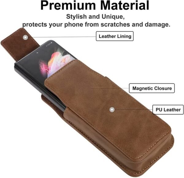 Leather Belt Clip Case With Mobile Pocket Cover For Samsung Galaxy Z Fold2 5g Brown Gallery 4