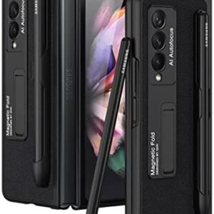 Leather Case With S Pen Holder For Samsung Galaxy Z Fold 3 Inbuilt Stand Hybrid Stand Protection Back Cover Black Featured