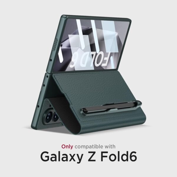 Leather Flip Case For Samsung Galaxy Z Fold 6 Inbuilt Fixed S Pen Holder Slim Hybrid Stand Protection Flip Cover Gallery 1