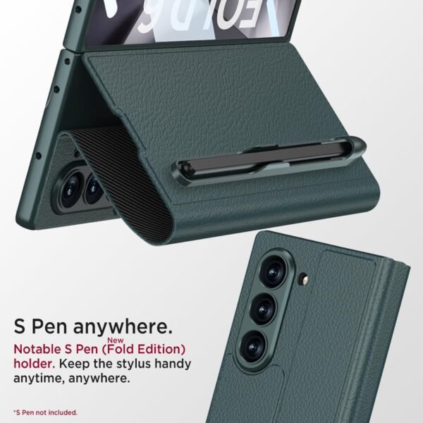 Leather Flip Case For Samsung Galaxy Z Fold 6 Inbuilt Fixed S Pen Holder Slim Hybrid Stand Protection Flip Cover Gallery 3