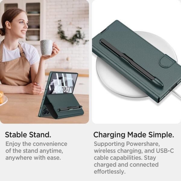 Leather Flip Case For Samsung Galaxy Z Fold 6 Inbuilt Fixed S Pen Holder Slim Hybrid Stand Protection Flip Cover Gallery 4