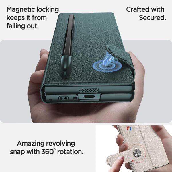 Leather Flip Case For Samsung Galaxy Z Fold 6 Inbuilt Fixed S Pen Holder Slim Hybrid Stand Protection Flip Cover Gallery 5