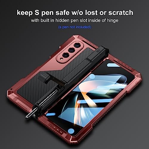 Libeagle Compatible With Samsung Galaxy Z Fold 4 Case With Metal Bumper Premium Rugged Heavy Duty Shockproof Protective S Pen Holder Hinge Protection Screen Protector Stand Cover 5g 2022 Red Featured