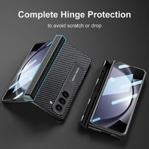 Libeagle Compatible With Samsung Galaxy Z Fold 5 Case Built In Hidden Fold 5 New Slim S Pen Holder 2023 Leather On Back Screen Protector Hinge Protection Wireless Charging Cover 5g Carbon Fiber Featured