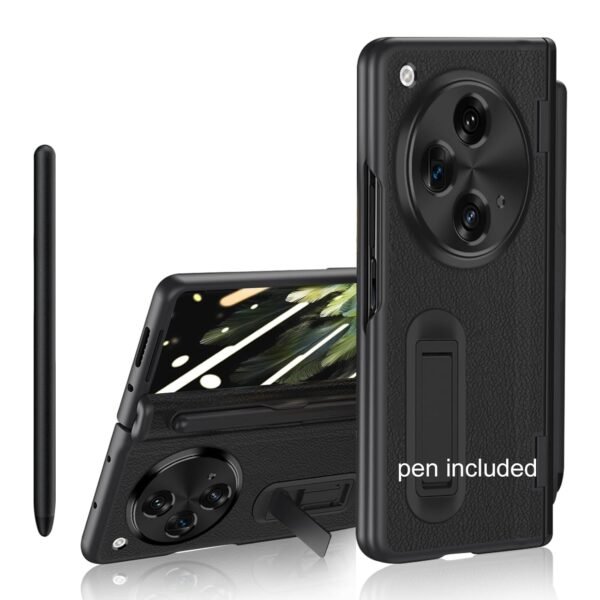 Libeagle For Oneplus Open Case Capacitance Pen Pen Holder On Hinge Protection Leather On Back Built In Screen Protector Adjustable Stand Camera Protection Thin Slim Cover 5g 2023 Black Gallery 7