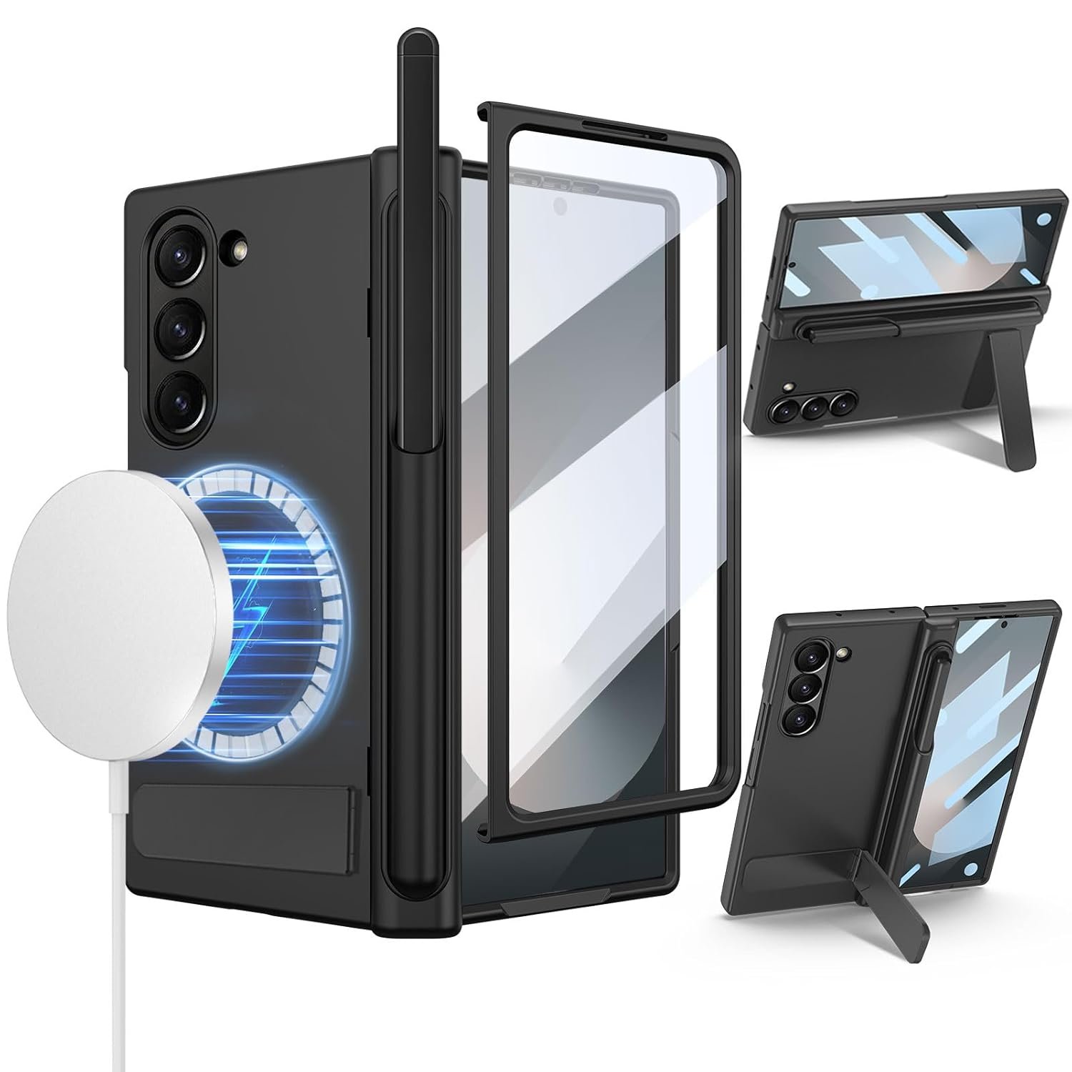 Liuziyi For Samsung Galaxy Z Fold 6 Case For Most Of Magsafe Accessories S Pen Holder Hinge Protection Screen Protector Adjustable Sturdy Metal Stand Magnetic Cover 5g 2024 Black Gallery 5