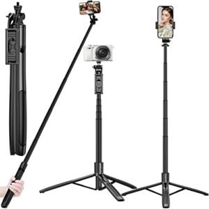 Long Selfie Stick With Tripod Stand Aluminum 61 Inch Multifunctional Bluetooth Tripod For Mobile Phone Vlogging Live Stream 1 4 Screw For Mirrorless Action Camera Ring Light Gopro Black Featured