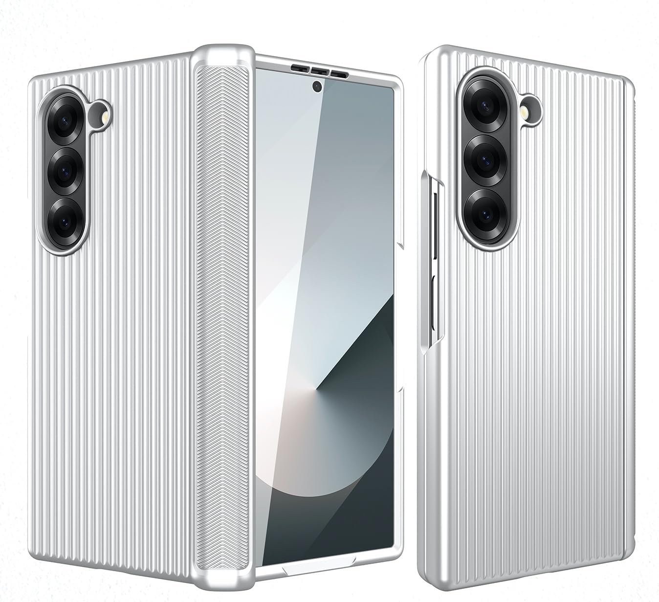 Luggage Style Back Case Cover With Hinge Cover For Samsung Galaxy Z Fold6 5g Galaxy Fold 6 Case Cover Metallic Silver Featured