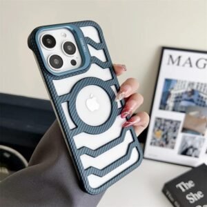 Luxurykase Frameless Mag Safe Case For Iphone 15 Pro Max With Camera Lens Kickstand Carbon Fiber Design Ultra Protective Slim Rugged Cover With Raised Edges Blue Featured